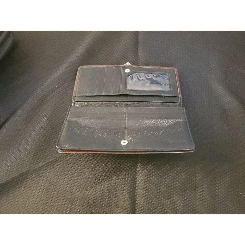 Brighton Black & Brown Leather w/silver Heart Button Close Checkbook I.D. wallet - Picture 7 of 12
